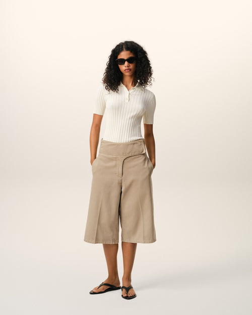                                     Beige Cotton Wrapped Belted Bermuda Shorts - 3                                 - Ami Paris