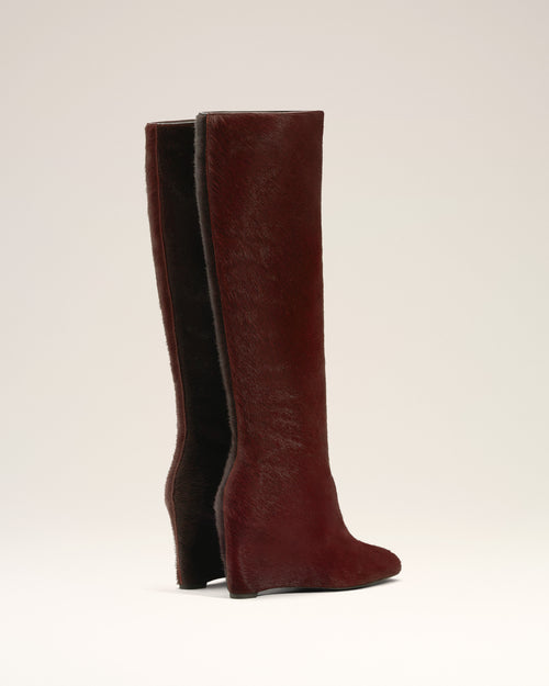 Zweifarbige kniehohe Stiefel aus Leder in Burgundy - Damen - 4 - AMI Paris - Ami Paris