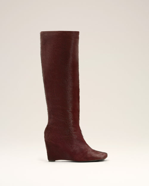 Burgundy Leather Bicolor Knee High Boots - 1 - Ami Paris