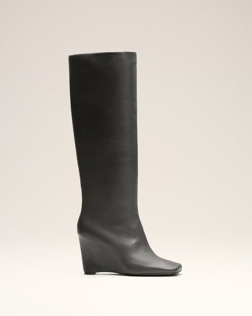                             Black Leather Bicolor Knee High Boots - 3                         - Ami Paris