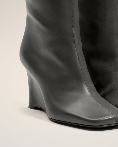 Black Leather Bicolor Knee High Boots - 5 - Ami Paris