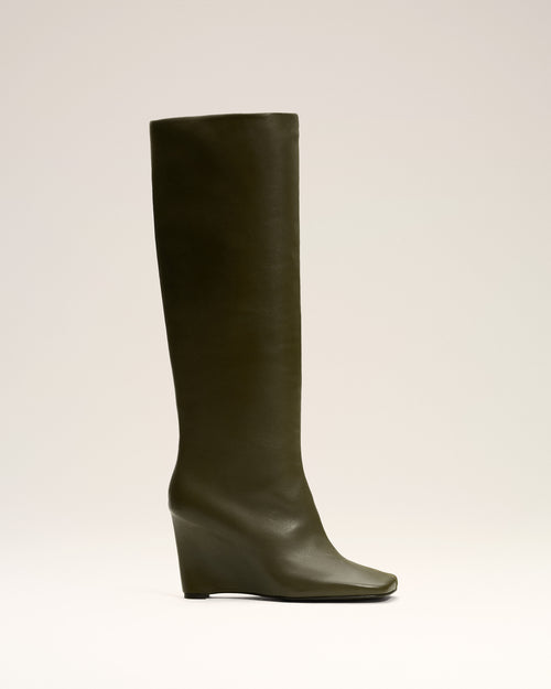                                 Green Leather Bicolor Knee High Boots - 3                             - Ami Paris