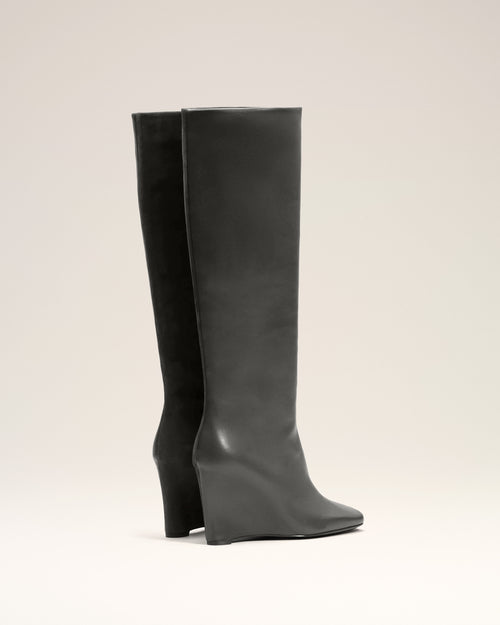 Black Leather Bicolor Knee High Boots - 4 - Ami Paris