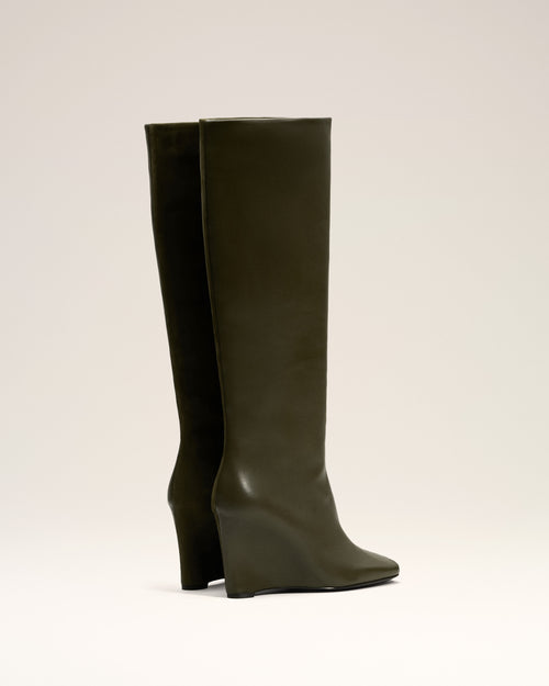 Green Leather Bicolor Knee High Boots - 4 - Ami Paris