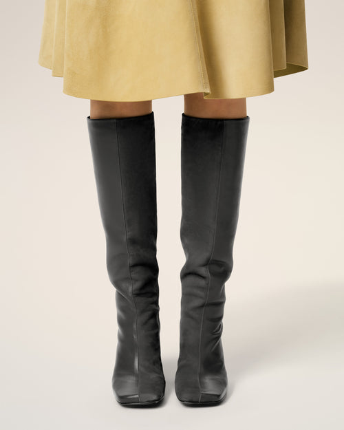 Black Leather Bicolor Knee High Boots - 4 - Ami Paris