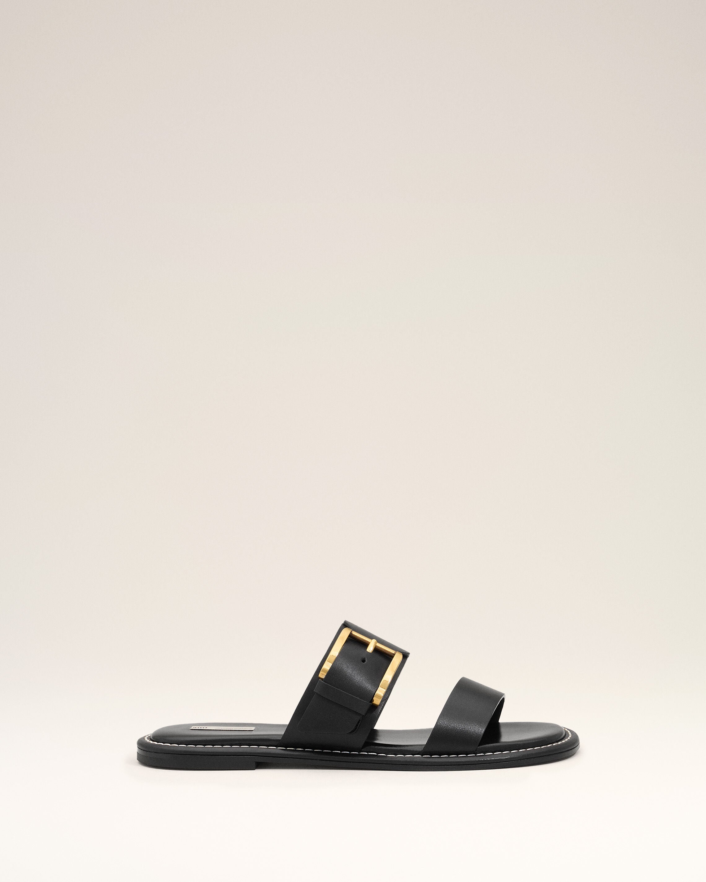 Black Cow Leather Buckle Sandals - 1