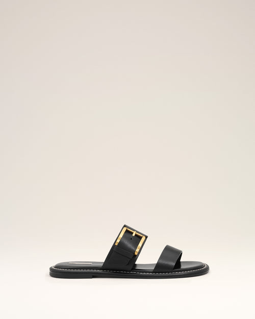 Black Cow Leather Buckle Sandals - 1 - Ami Paris