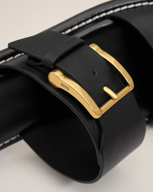 Black Cow Leather Buckle Sandals - 5 - Ami Paris