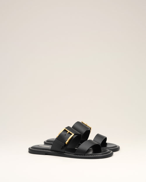 Black Cow Leather Buckle Sandals - 3 - Ami Paris
