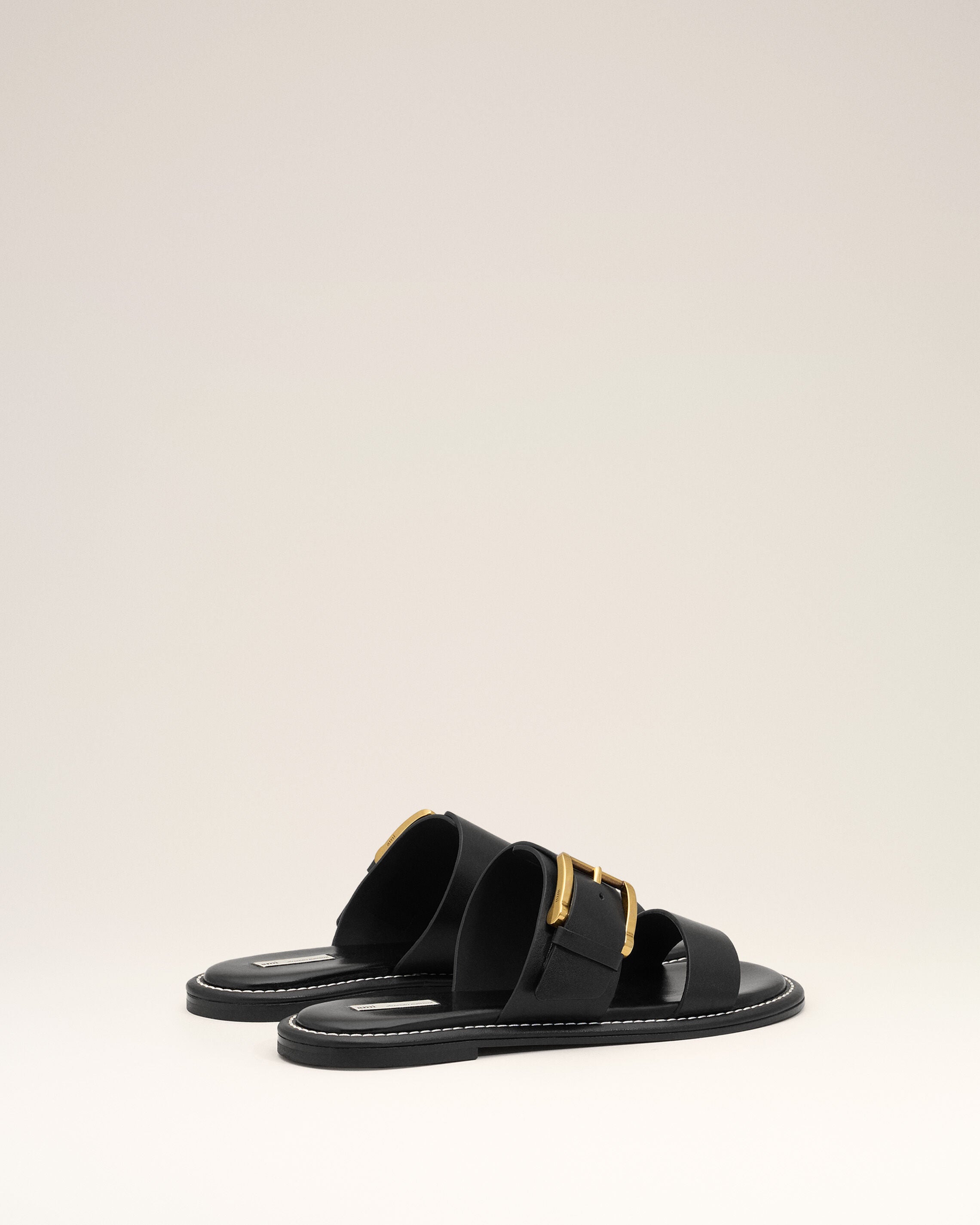 Black Cow Leather Buckle Sandals - 4