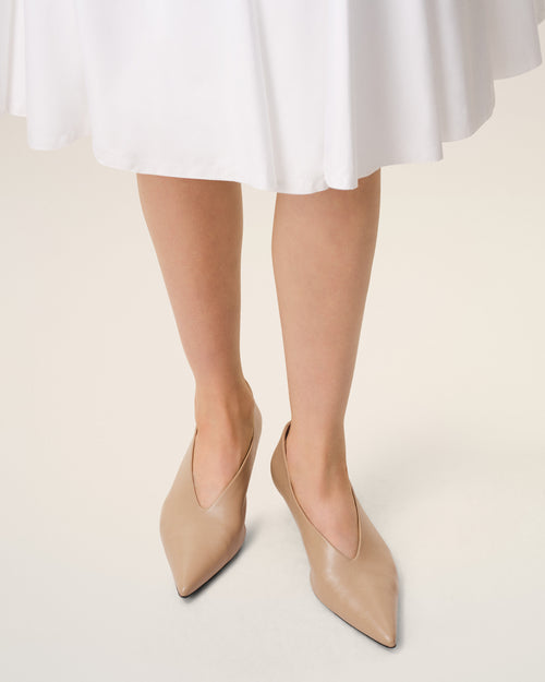 Beige Lamb Leather Pointed Toe Wedge Pump - 1 - Ami Paris
