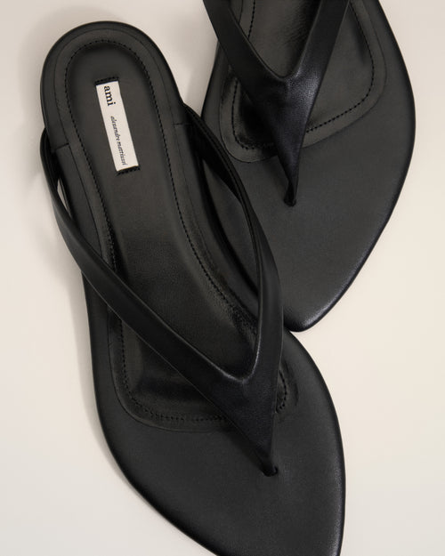 Black Lamb Leather Pointed Toe Flip Flops - 5 - Ami Paris