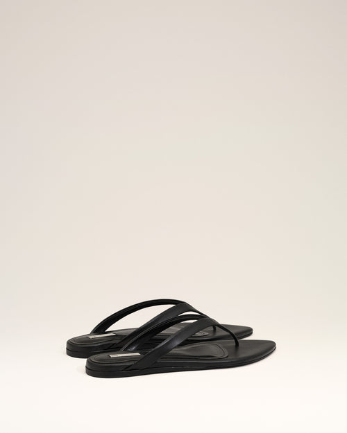 Black Lamb Leather Pointed Toe Flip Flops - 4 - Ami Paris