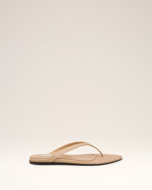                                 Beige Lamb Leather Pointed Toe Flip Flops - 3                             - Ami Paris