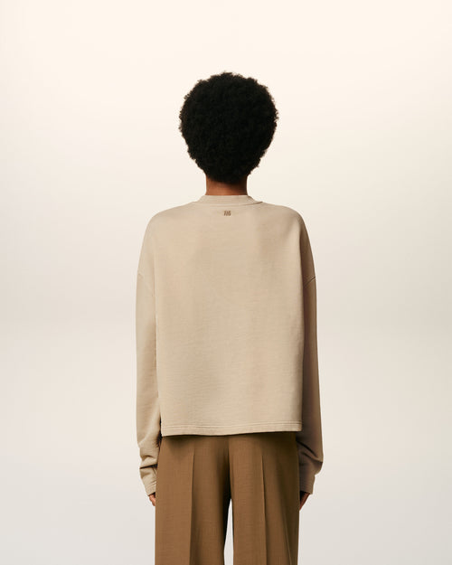 Sweatshirt Beige Ami De Coeur Contrasté En Coton - 5 - Ami Paris