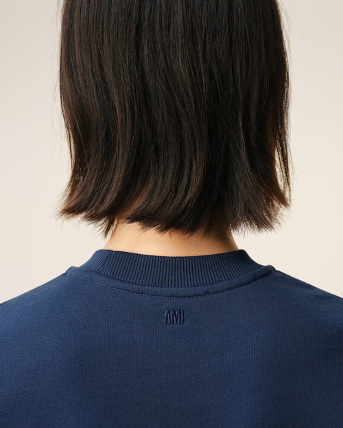 Felpa cropped Ami De Coeur in cotone blu - Donna - 4 - AMI Paris - Ami Paris