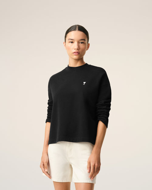Felpa cropped Ami De Coeur in cotone nero - Donna - 3 - AMI Paris - Ami Paris