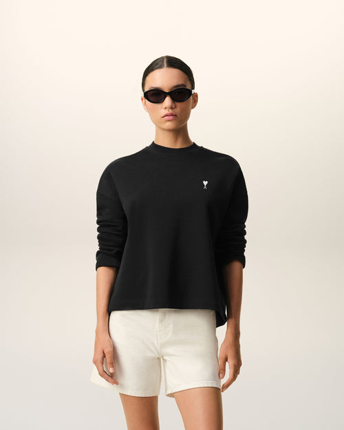                                 Schwarzes Sweatshirt aus Baumwolle mit Herzausschnitt - 3                             - Ami Paris