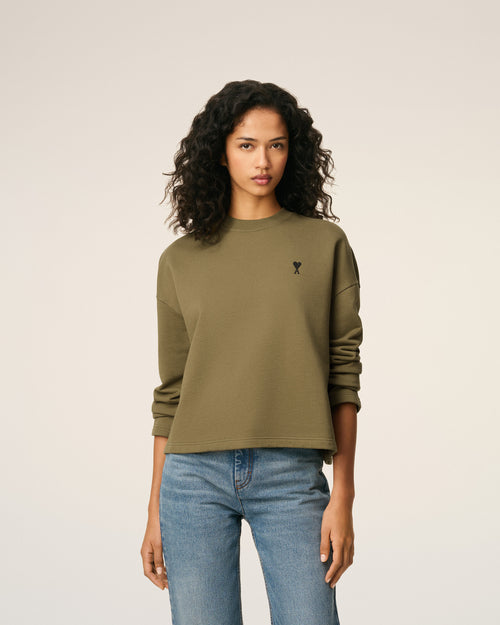 Green Cotton Contrasted Ami De Coeur Sweatshirt - 3 - Ami Paris
