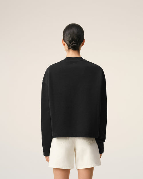 Sweatshirt Court Noir Ami De Coeur en Coton - Femme - 5 - AMI Paris - Ami Paris