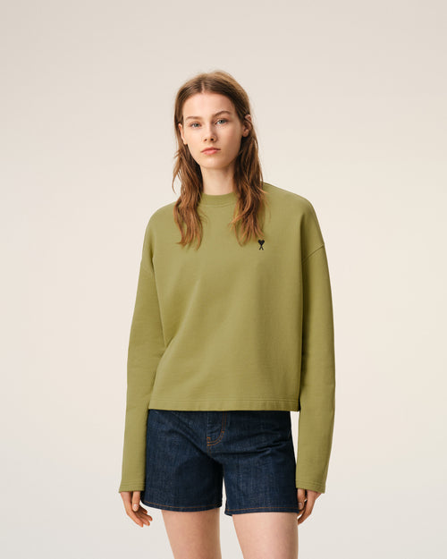 Green Cotton Ami De Coeur Cropped Sweatshirt - Woman - 3 - AMI Paris - Ami Paris