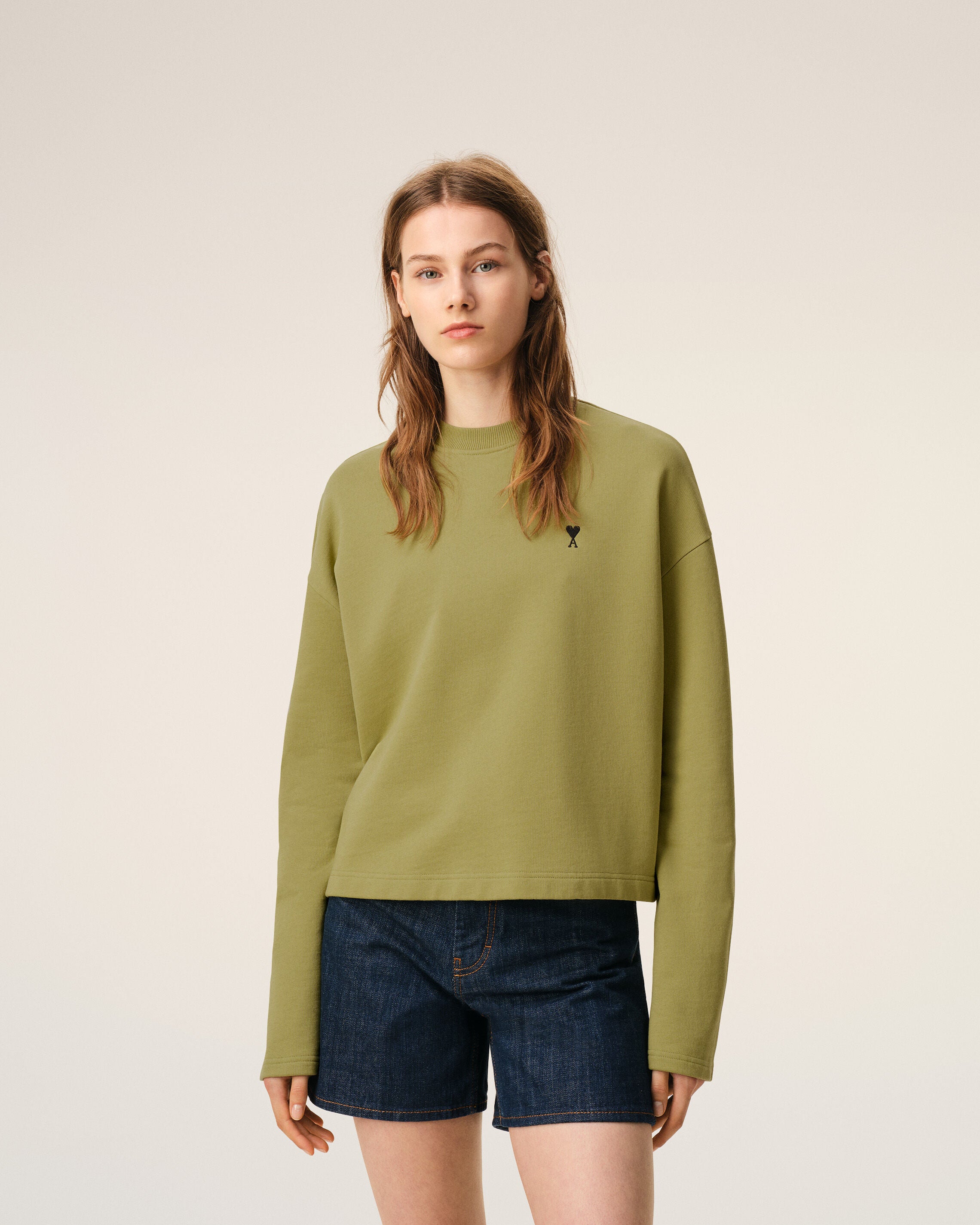 Green Cotton Ami De Coeur Cropped Sweatshirt - 3