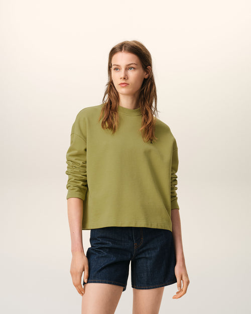                                 Grünes Sweatshirt aus Baumwolle mit Herzausschnitt - 3                             - Ami Paris