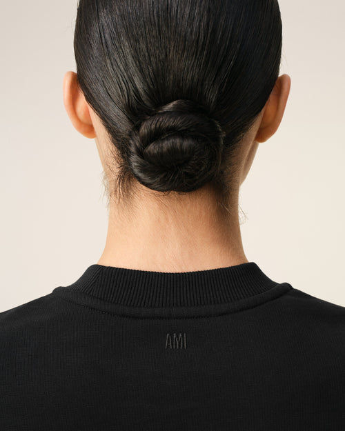 Felpa cropped Ami De Coeur in cotone nero - Donna - 4 - AMI Paris - Ami Paris