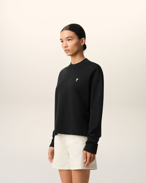 Felpa cropped Ami De Coeur in cotone nero - Donna - 6 - AMI Paris - Ami Paris