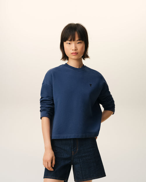                                 Blue Cotton Ami De Coeur Cropped Sweatshirt - 3                             - Ami Paris