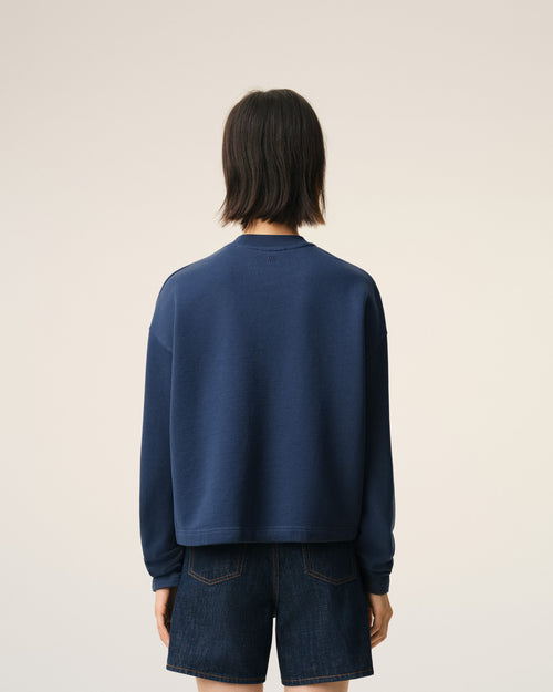 Felpa cropped Ami De Coeur in cotone blu - Donna - 5 - AMI Paris - Ami Paris