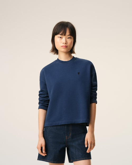 Blue Cotton Ami De Coeur Cropped Sweatshirt - Woman - 3 - AMI Paris - Ami Paris