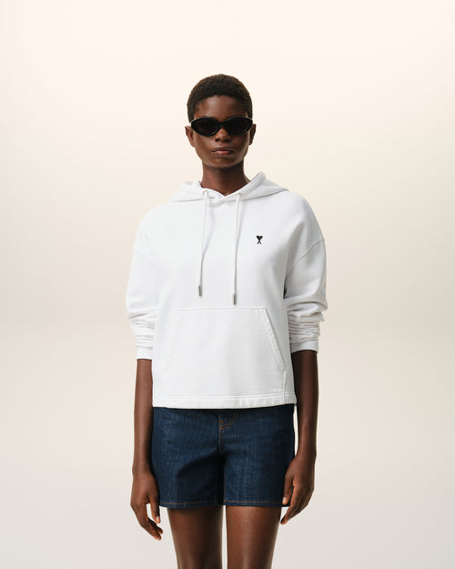                                 Weißer gekürzter Ami De Coeur Kapuzenpullover aus Baumwolle - 3                             - Ami Paris