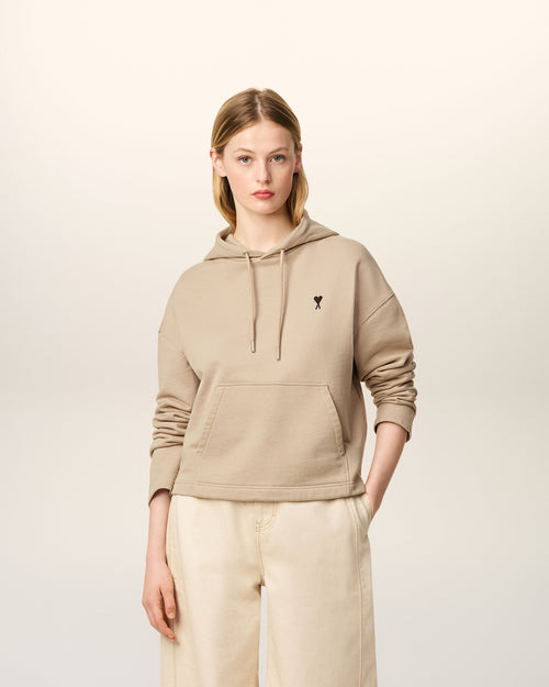                             Beige Cotton Contrasted Ami De Coeur Hoodie - 3                         - Ami Paris