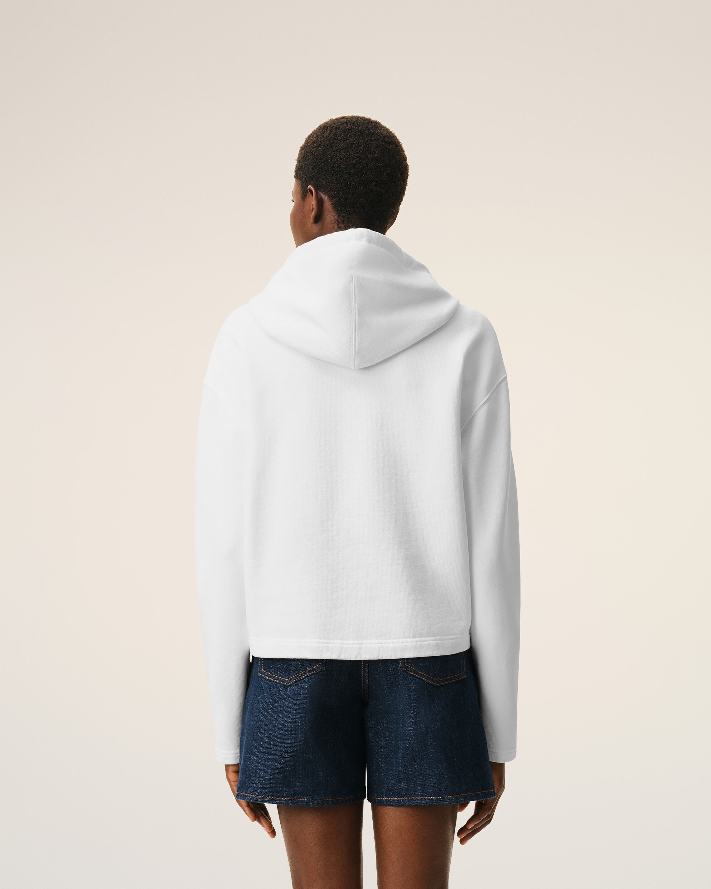 White Cotton Ami De Coeur Cropped Hoodie - 5