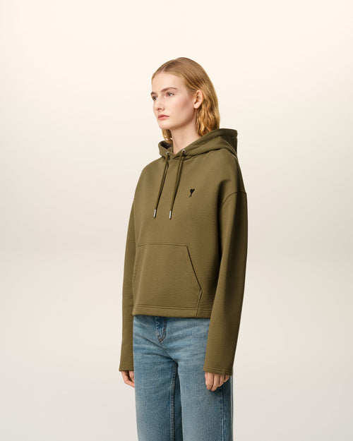 Green Cotton Contrasted Ami De Coeur Hoodie - 6 - Ami Paris