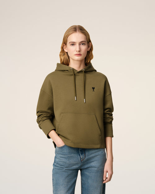 Green Cotton Contrasted Ami De Coeur Hoodie - 3 - Ami Paris