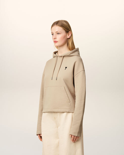 Beige Cotton Contrasted Ami De Coeur Hoodie - 6 - Ami Paris