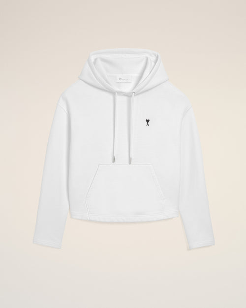 White Cotton Ami De Coeur Cropped Hoodie - 4 - Ami Paris