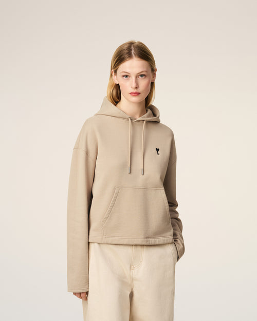 Beige Cotton Contrasted Ami De Coeur Hoodie - 3 - Ami Paris