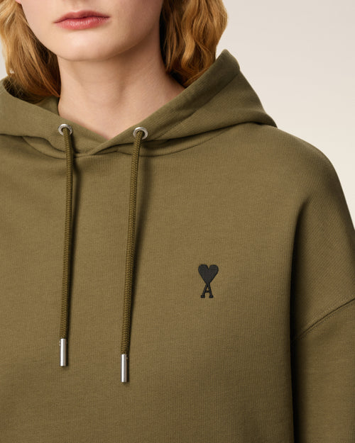 Green Cotton Contrasted Ami De Coeur Hoodie - 4 - Ami Paris