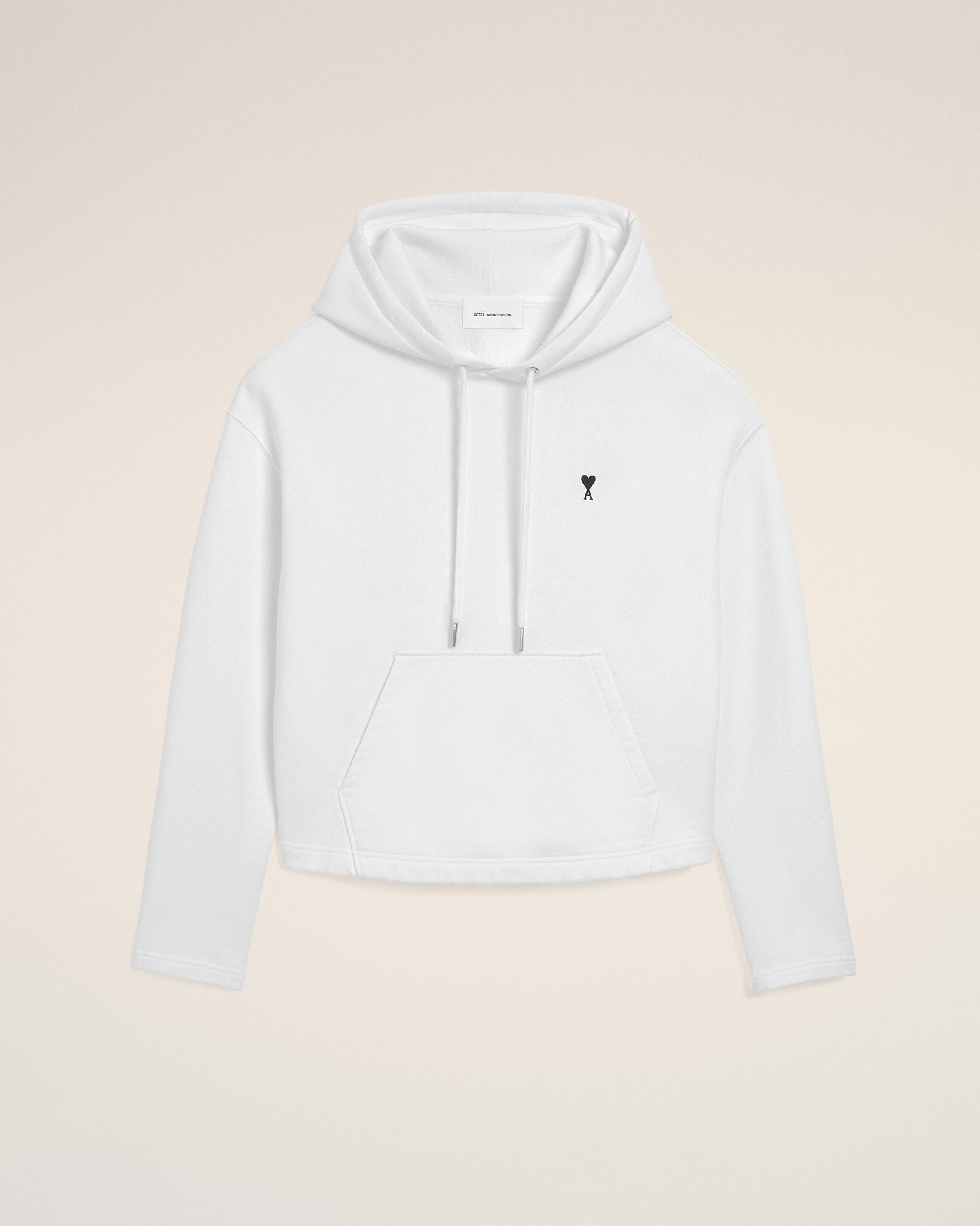 White Cotton Ami De Coeur Cropped Hoodie - 1