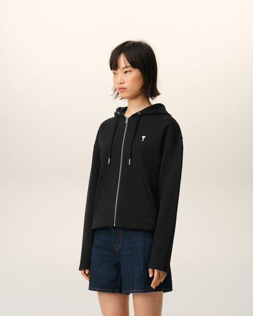 Sudadera con capucha y cremallera Ami de Cœur de algodón negro - Mujer - 6 - AMI Paris - Ami Paris