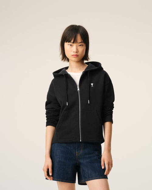 Sudadera con capucha y cremallera Ami de Cœur de algodón negro - 3 - Ami Paris