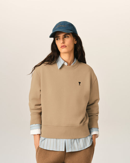 Beige cotton sweatshirt with Ami de Coeur - 1 - Ami Paris