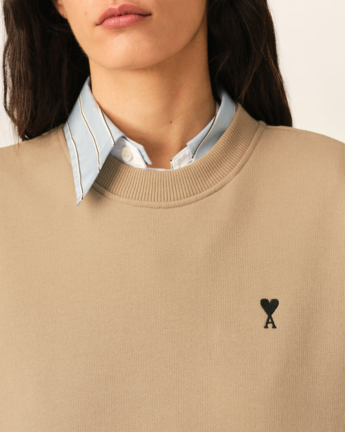 Beige cotton sweatshirt with Ami de Coeur - Woman - 4 - AMI Paris - Ami Paris