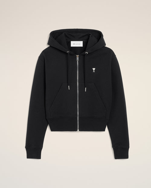 Black zipped cotton hoodie with Ami de Coeur - 1 - Ami Paris