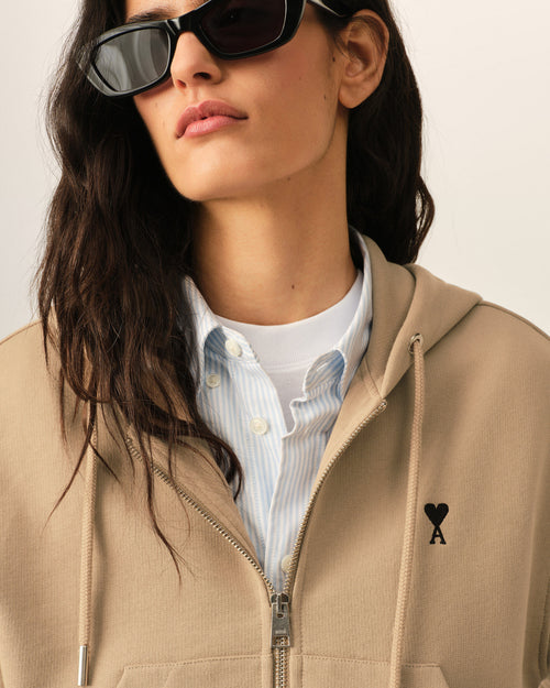Sudadera con cremallera Ami de Cœur de algodón beige - Mujer - 4 - AMI Paris - Ami Paris