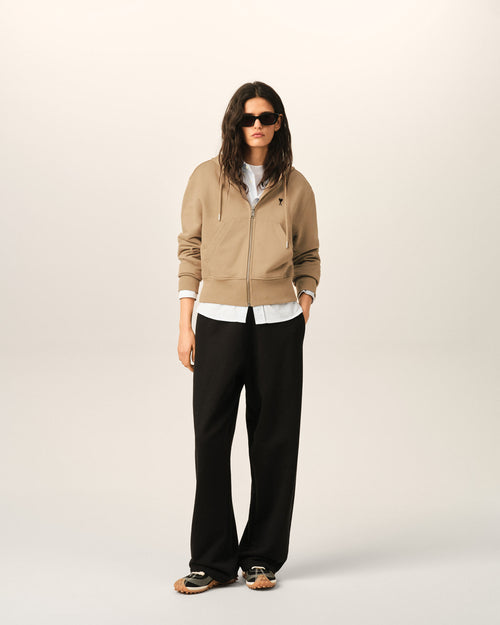 Sudadera con cremallera Ami de Cœur de algodón beige - Mujer - 3 - AMI Paris - Ami Paris