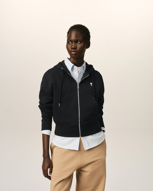 Black zipped cotton hoodie with Ami de Coeur - 2 - Ami Paris